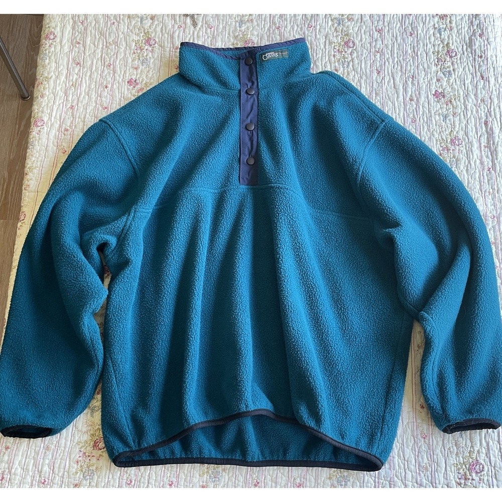 Vintage 80's Orvis Fleece Jacket Teal Size XL Made in USA